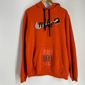 Nike Hoodie Mens Large Orange Just Do It Off White JDI Pullover All Over Jacket